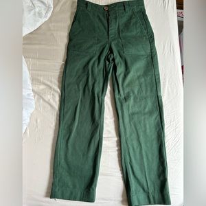 EUC Beaton Linen Utility Jeans is Forest Denim